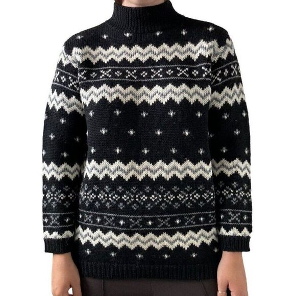 Vintage 90s Liz Claiborne Black 100% Wool Oversized Chunky Christmas Sweater S - Picture 7 of 7